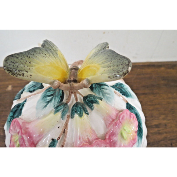Fitz & Floyd Trinket Or Candy Dish Floral Green Leaves & Butterfly Handle 1992 - Picture 8 of 10